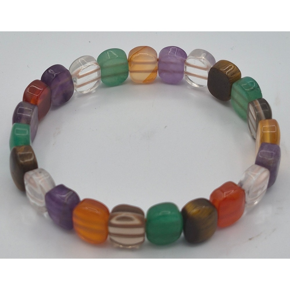 Vintage Multi Gemstone Stretch Bracelet Multicolor Bead Elastic Stacking
